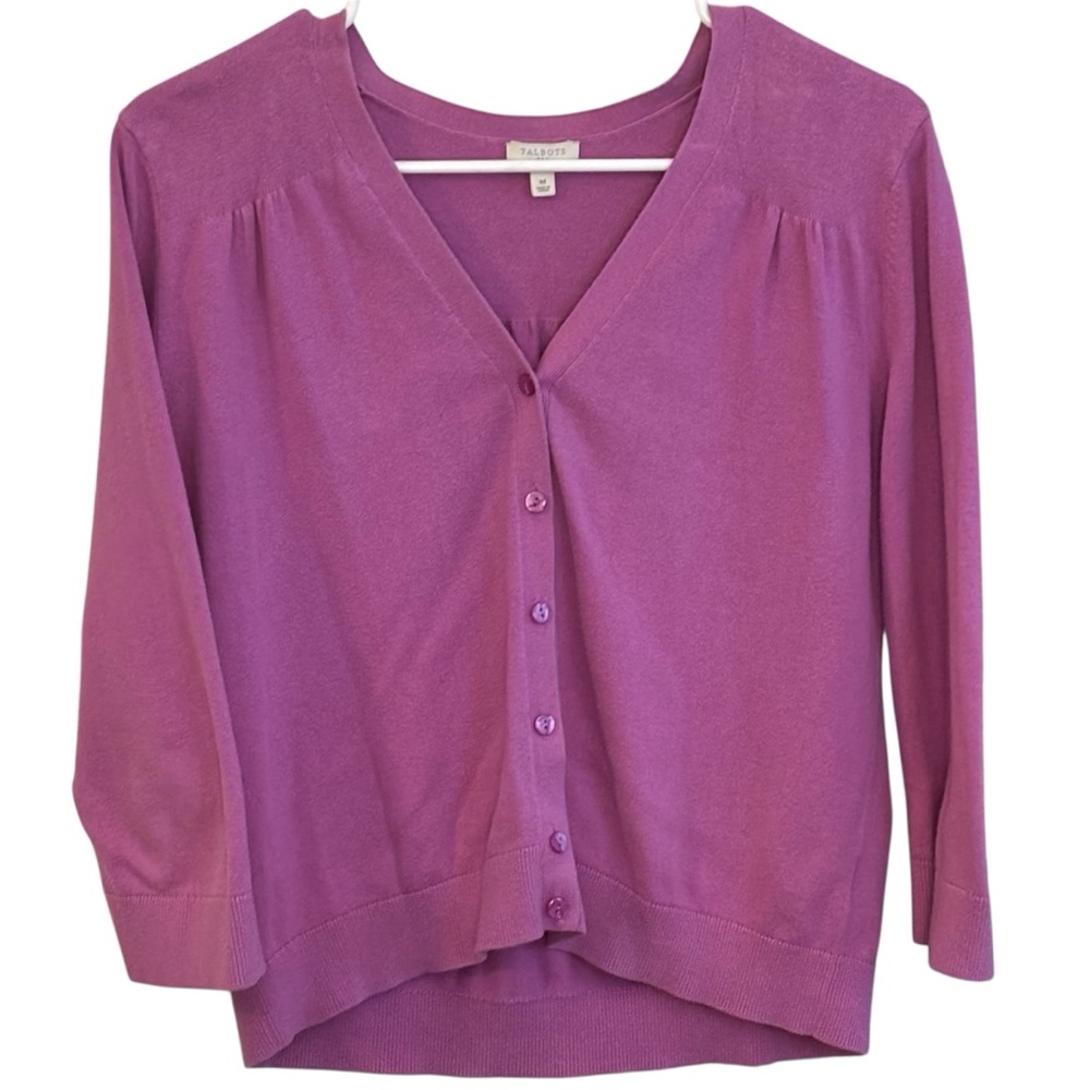 Talbots Cropped Purple Cardigan Size M 3/4 Sleeve